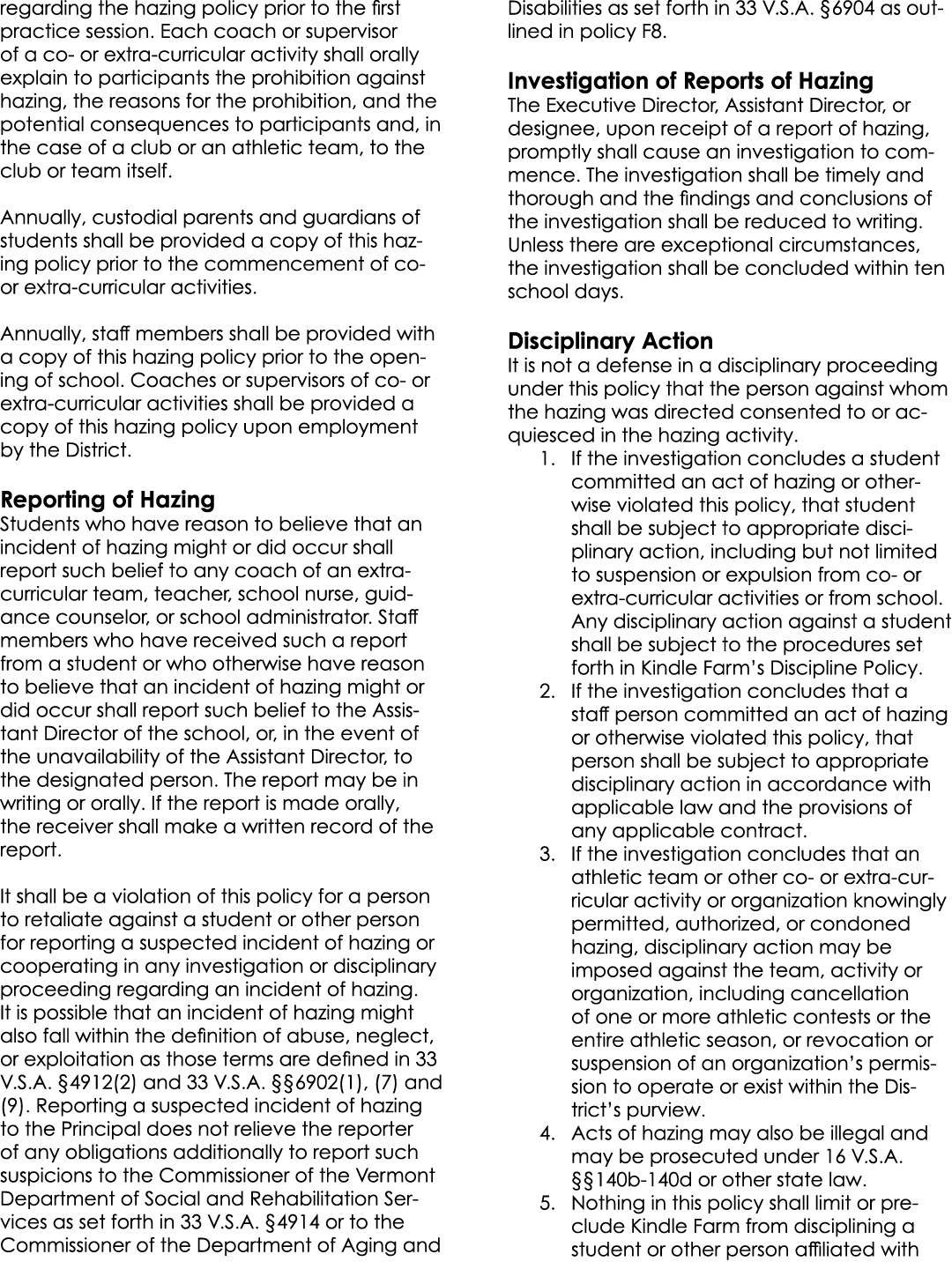 regarding the hazing policy prior to the first practice session. Each coach or supervisor of a co or extra curricular...